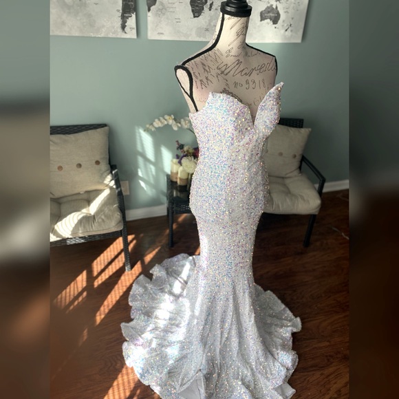 Portia and Scarlett Dresses & Skirts - Ivory iridescent mermaid prom dress, pageant evening gown unique wedding dress
